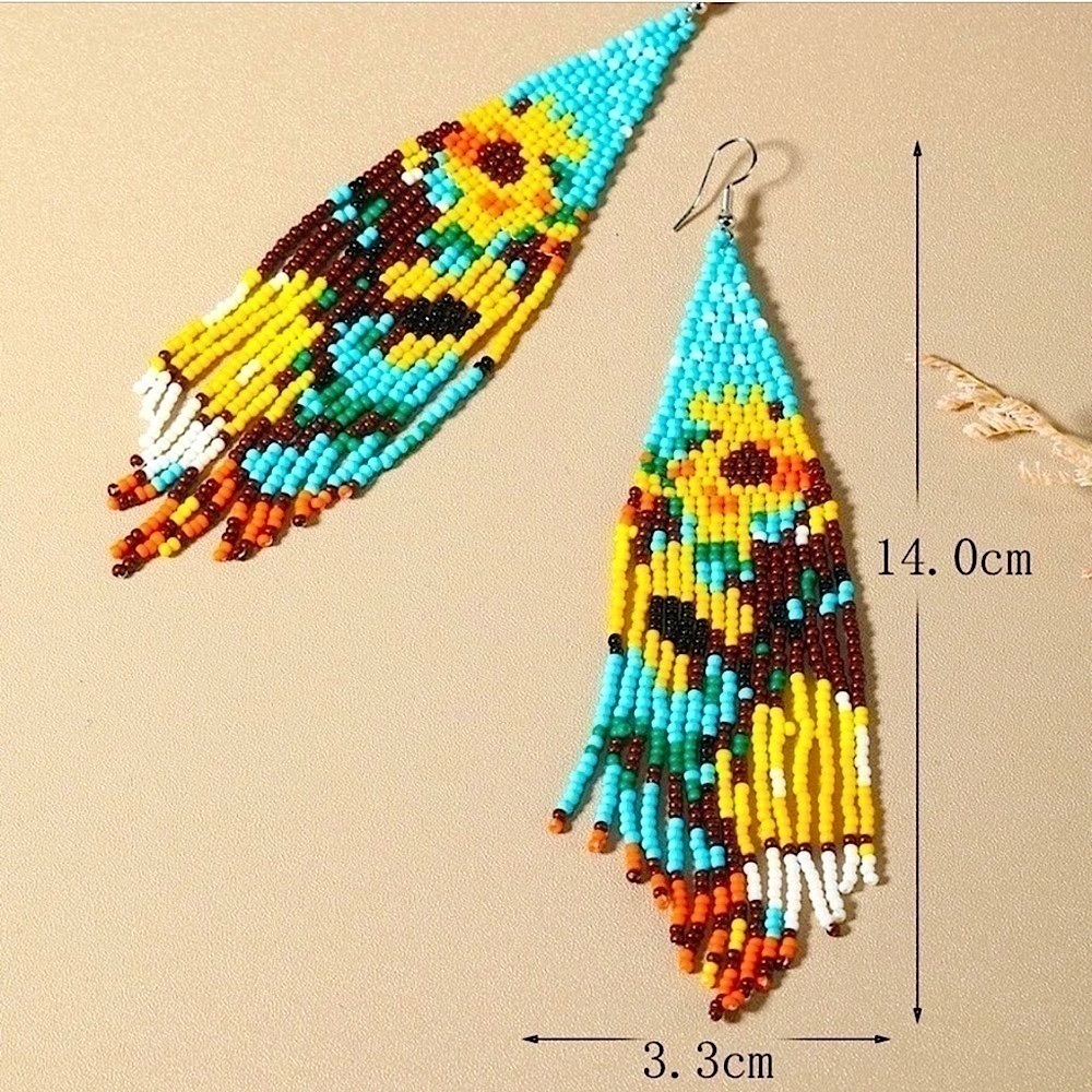 SUNFLOWER BOHO BEADED EARRINGS - BRAND NEW - Picture 5 of 5